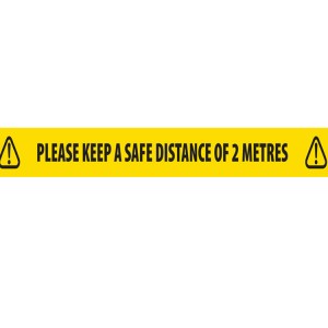 Safe Distance Floor Tape 2 Metre Distance/Yellow Hazard 48mm x 33m