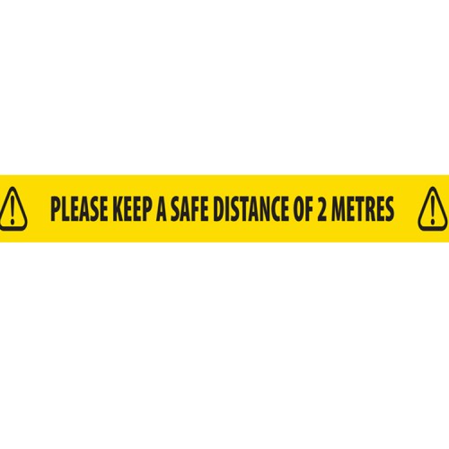 Safe Distance Floor Tape 2 Metre Distance/Yellow Hazard 48mm x 33m